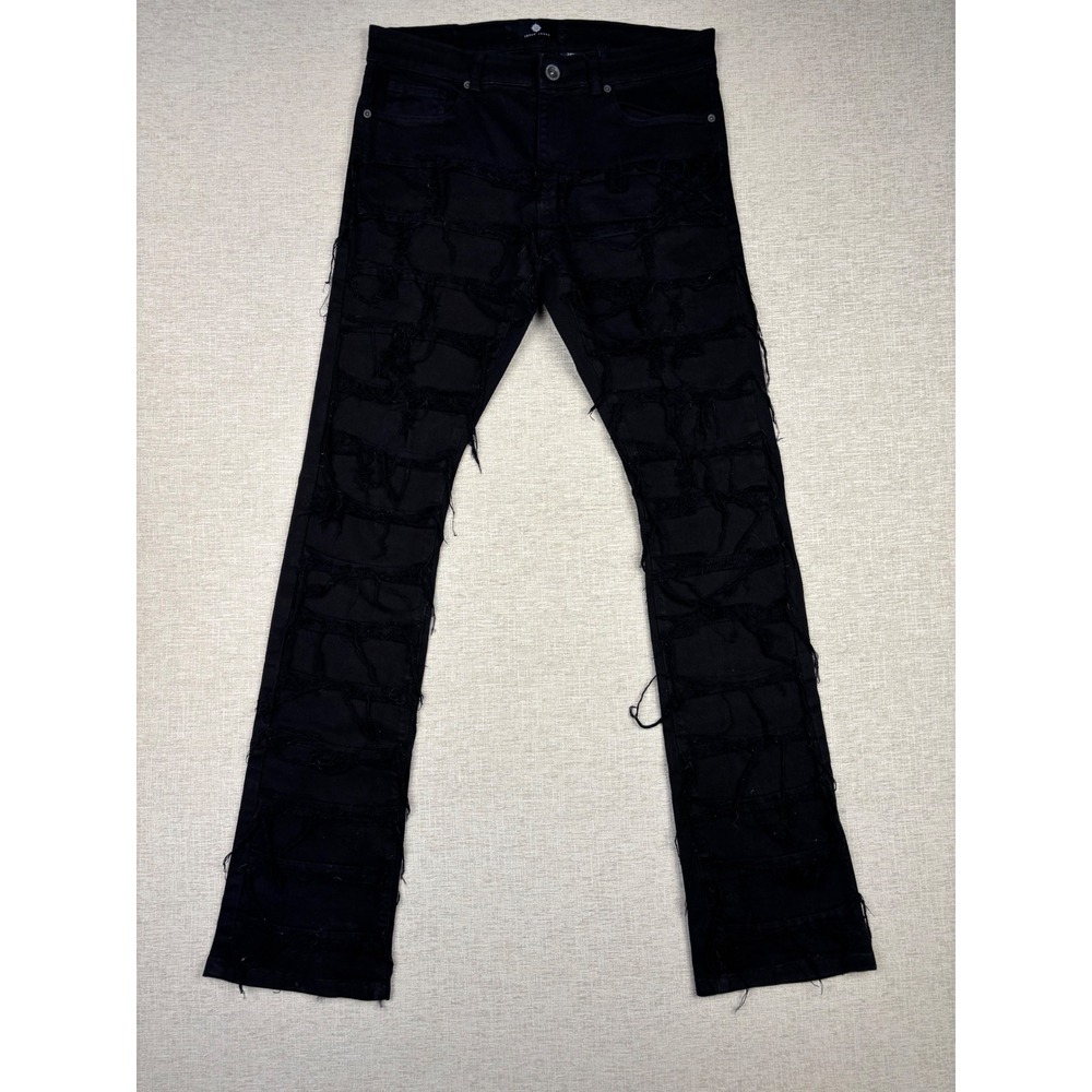 Focus Jeans Mens 38x34 Black Distressed Shredded Streetwear Denim Slim Pants